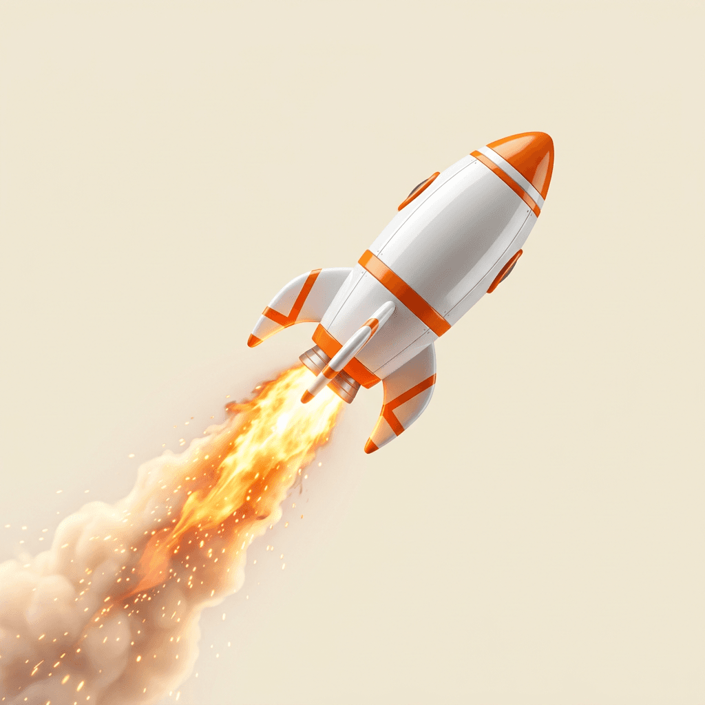 A rocket launching with a fiery blast